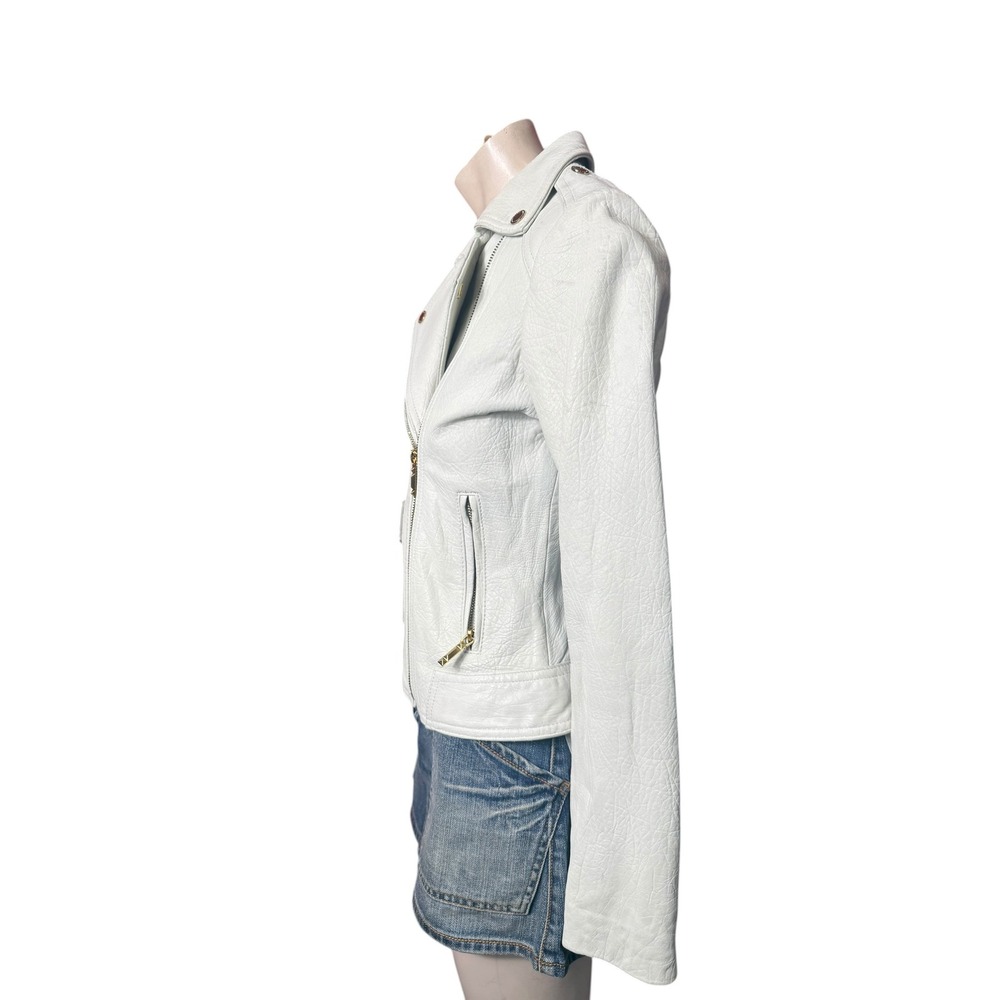 BCBGMAXAZRIA  Leather Moto Jacket Gold Hardware White XS - Picture 2 of 9